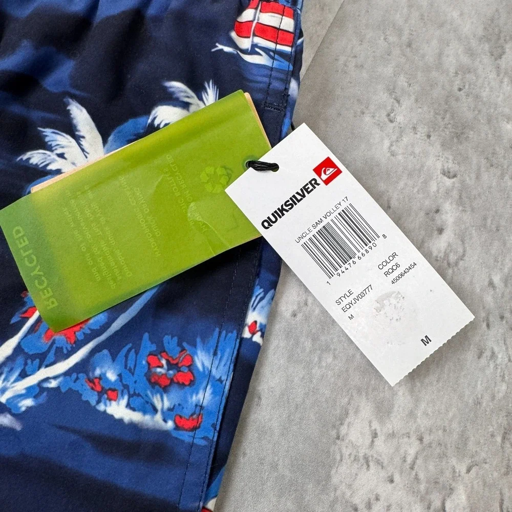 Quiksilver Board Shorts Mens Medium Blue Everyday Striped Trunks Swim Floral NWT